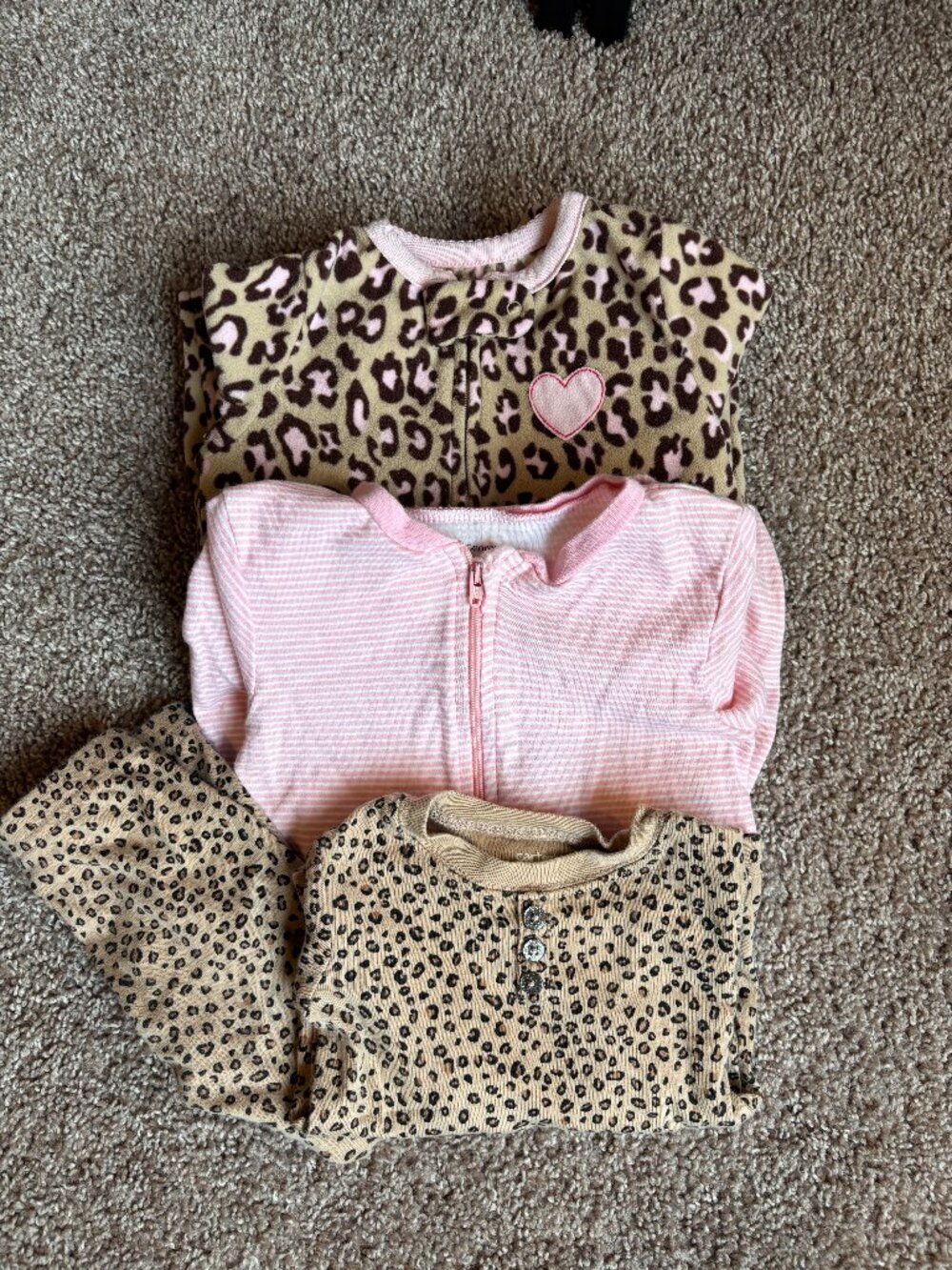 Baby Girl Pajama Bundle Size 12mo 3 Piece Sleepwear Bundle Lot Leopard & Pink